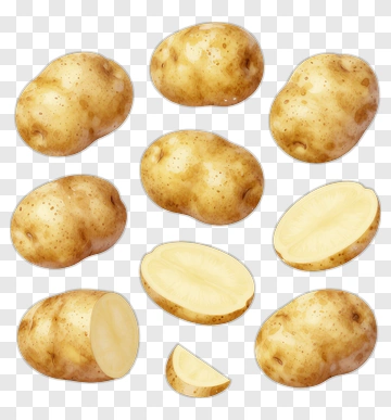 Potato Collection With Whole And Sliced Potatoes PNG