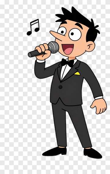 Cartoon Singer Holding A Microphone PNG