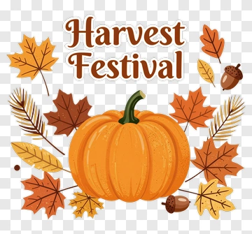 Harvest Festival Pumpkin With Autumn Leaves PNG