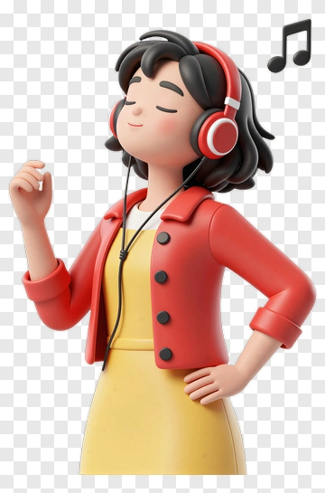 3D Woman Listening To Music With Headphones PNG