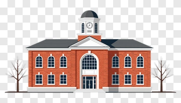 Brick School Building With Clock Tower PNG