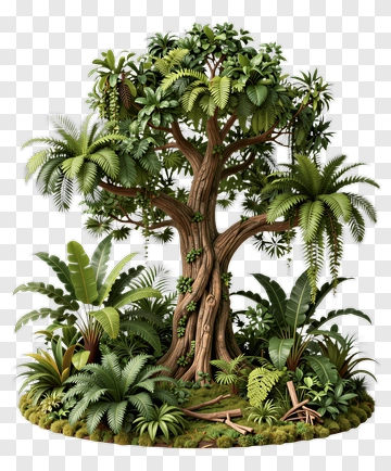 Lush Tropical Tree Surrounded By Green Foliage PNG