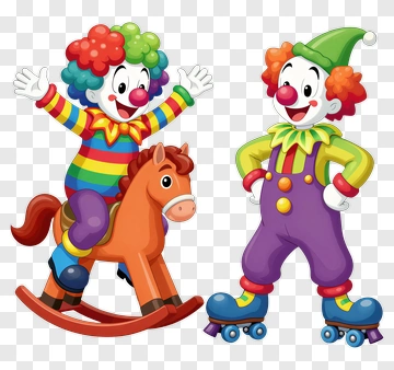 Colorful Clowns With A Rocking Horse PNG