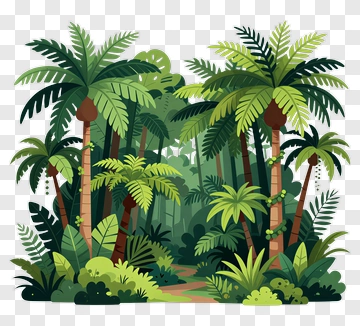 Lush Jungle Landscape With Palm Trees PNG