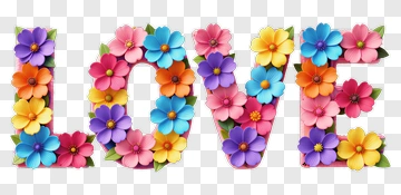 Colorful Floral Love Text PNG