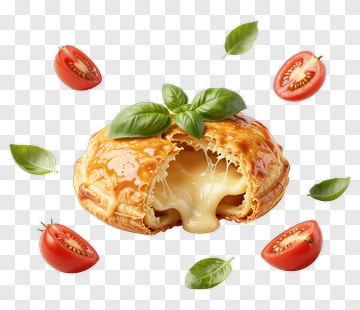 Cheesy Tomato Pastry With Fresh Basil PNG