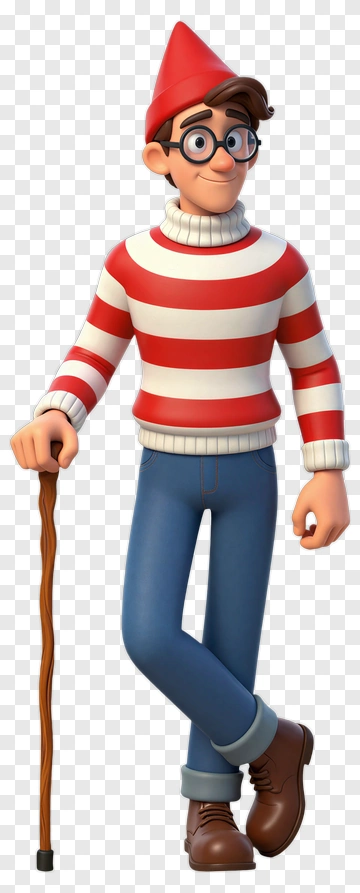 Cartoon Character In Striped Sweater And Hat PNG