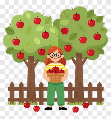Girl Holding A Basket Of Apples In An Orchard PNG