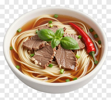 Bowl Of Beef Noodle Soup With Basil And Chili PNG