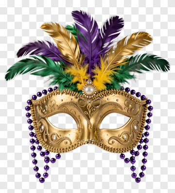 Gold Mardi Gras Mask With Colorful Feathers PNG