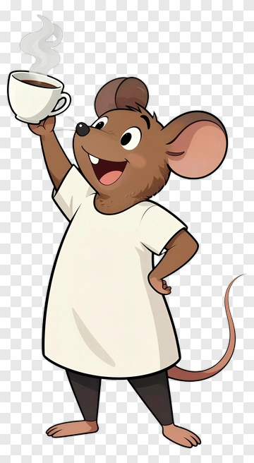 Cartoon Mouse Holding A Coffee Cup PNG
