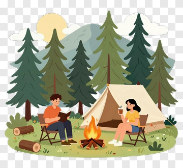 Couple Camping By A Campfire In The Forest PNG