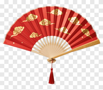 Red Decorative Fan With Cloud Patterns PNG