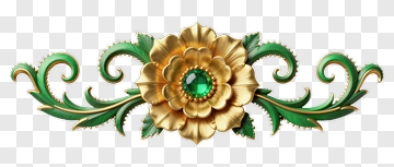 Golden Flower With Green Leaves PNG