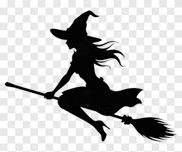 Silhouette Of Witch Flying On Broomstick PNG