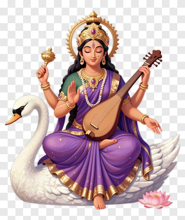 Goddess Saraswati Playing A Veena On A Swan PNG