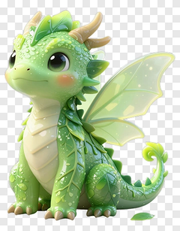 Cute Green Dragon With Leafy Wings PNG