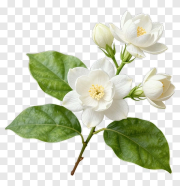White Flower With Green Leaves PNG