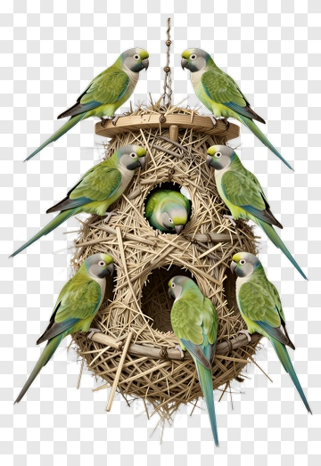 Colorful Parrots Around A Birdhouse PNG
