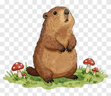 Cartoon Groundhog Standing In A Grass Field PNG