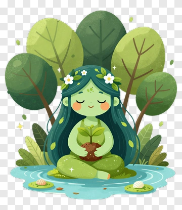 Cartoon Nature Spirit Nurturing A Plant PNG