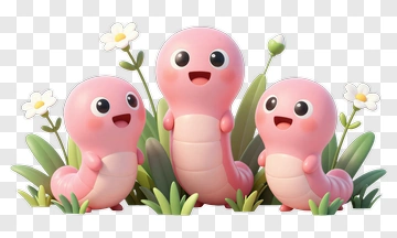 Cartoon Pink Worms In A Garden PNG