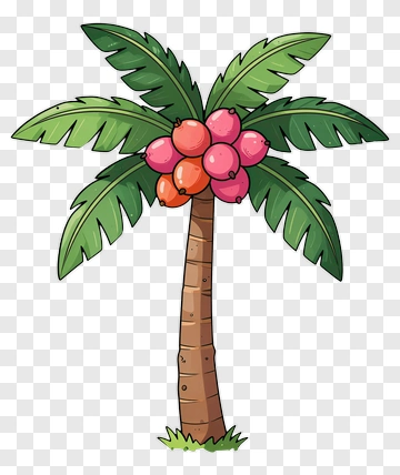 Cartoon Palm Tree With Fruits PNG