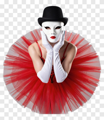 Ballet Dancer In A Red Tutu With A Mask PNG