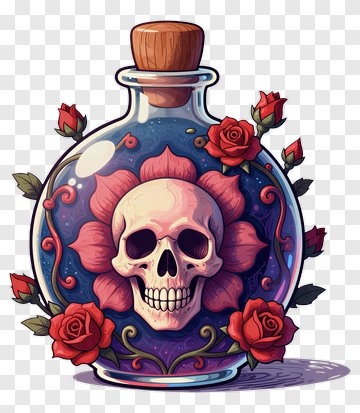 Skull In A Decorative Bottle With Roses PNG