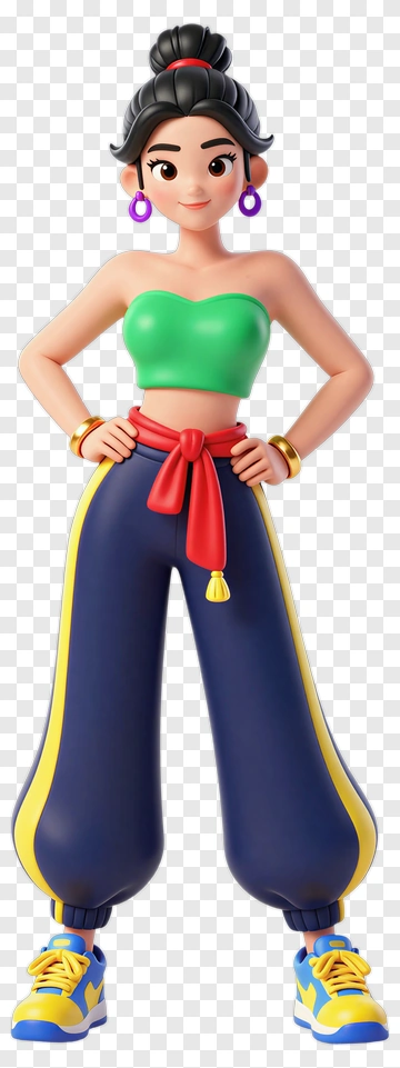 Cartoon Woman Posing In Colorful Outfit PNG