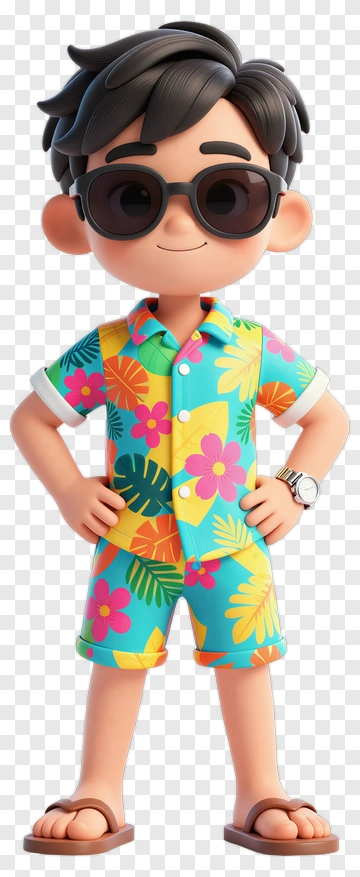 3D Boy In Colorful Summer Outfit PNG