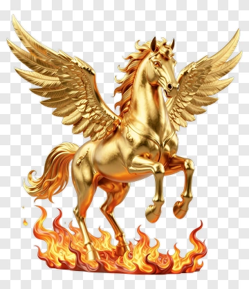 Golden Pegasus Rising From Flames PNG