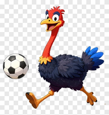 Cartoon Ostrich Kicking A Soccer Ball PNG