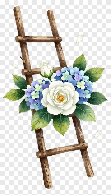 Floral Arrangement On A Wooden Ladder PNG