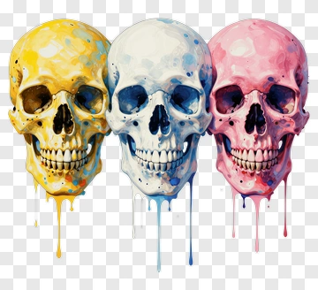 Colorful Skull Art With Dripping Paint PNG
