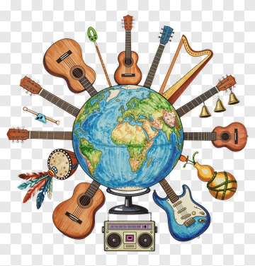 Musical Globe With Instruments Surrounding It PNG