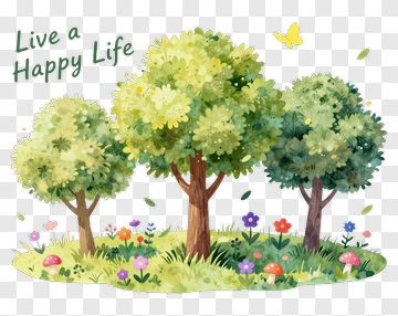 Colorful Trees In A Happy Life Scene PNG