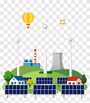 Renewable Energy Landscape With Wind Turbines And Solar Panels PNG