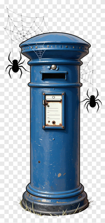 Blue Postbox With Spiders And Cobwebs PNG