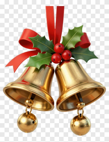 Christmas Bells With Holly And Ribbon PNG