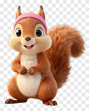 Cartoon Squirrel With Pink Headband PNG