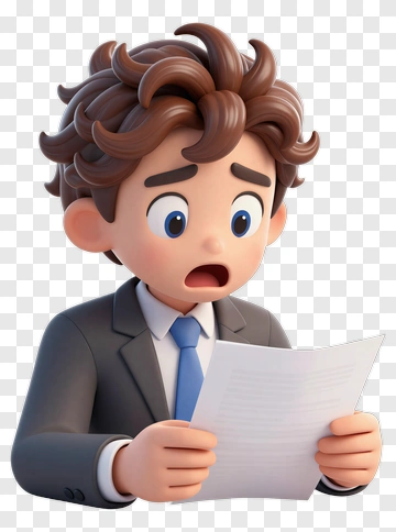 Cartoon Young Man Looking Surprised While Reading A Document PNG