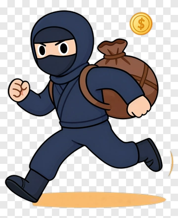 Cartoon Ninja Running With A Bag Of Money PNG