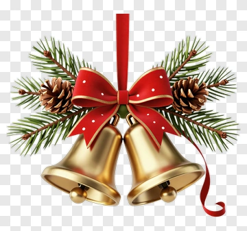 Christmas Bells With Pine And Ribbon PNG