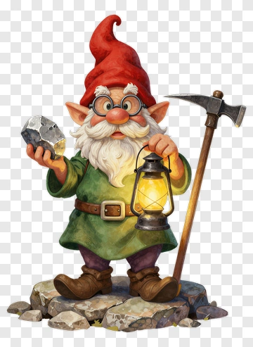 3D Gnome Holding A Lantern And Stone PNG