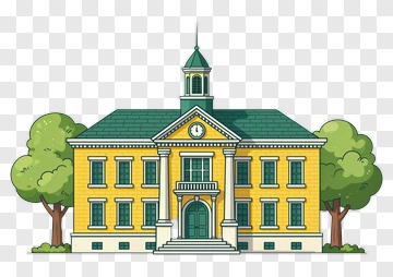 Cartoon School Building With Trees PNG