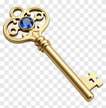 Golden Key With Blue Gemstone PNG