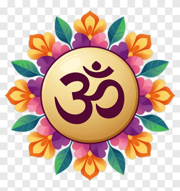 Om Symbol Surrounded By Colorful Floral Design PNG