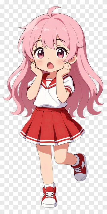 Anime Girl With Pink Hair In A Skirt PNG