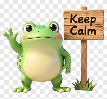Cartoon Frog Waving Next To A Keep Calm Sign PNG